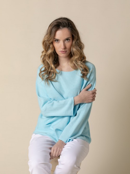 Woman Basic cashmere boat neck sweater like touch  Tiffanycolour