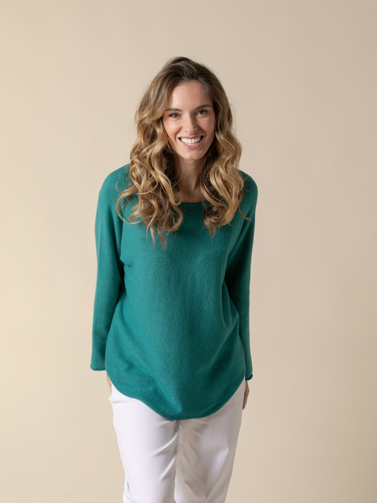 Woman Basic cashmere boat neck sweater like touch  verde esmeraldacolour