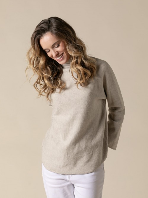 Jersey basic cuello alto cachemire touch color Taupe