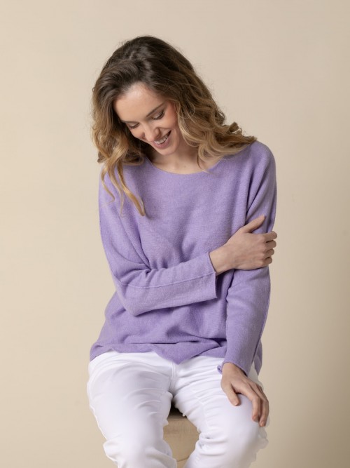Woman Basic cashmere boat neck sweater like touch  Lilacolour