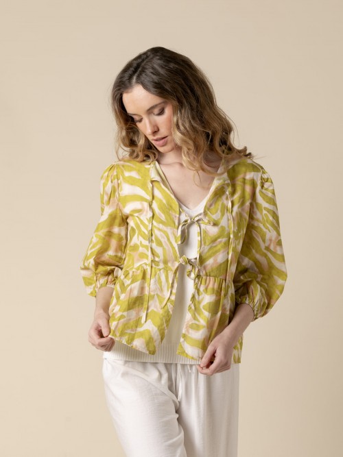 Woman Animal print cotton shirt  Pistachocolour