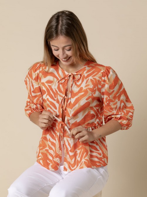 Camisa algodón estampada animal print color Naranja