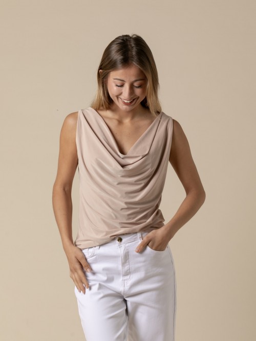 Woman Plain sleeveless t-shirt  Beigecolour