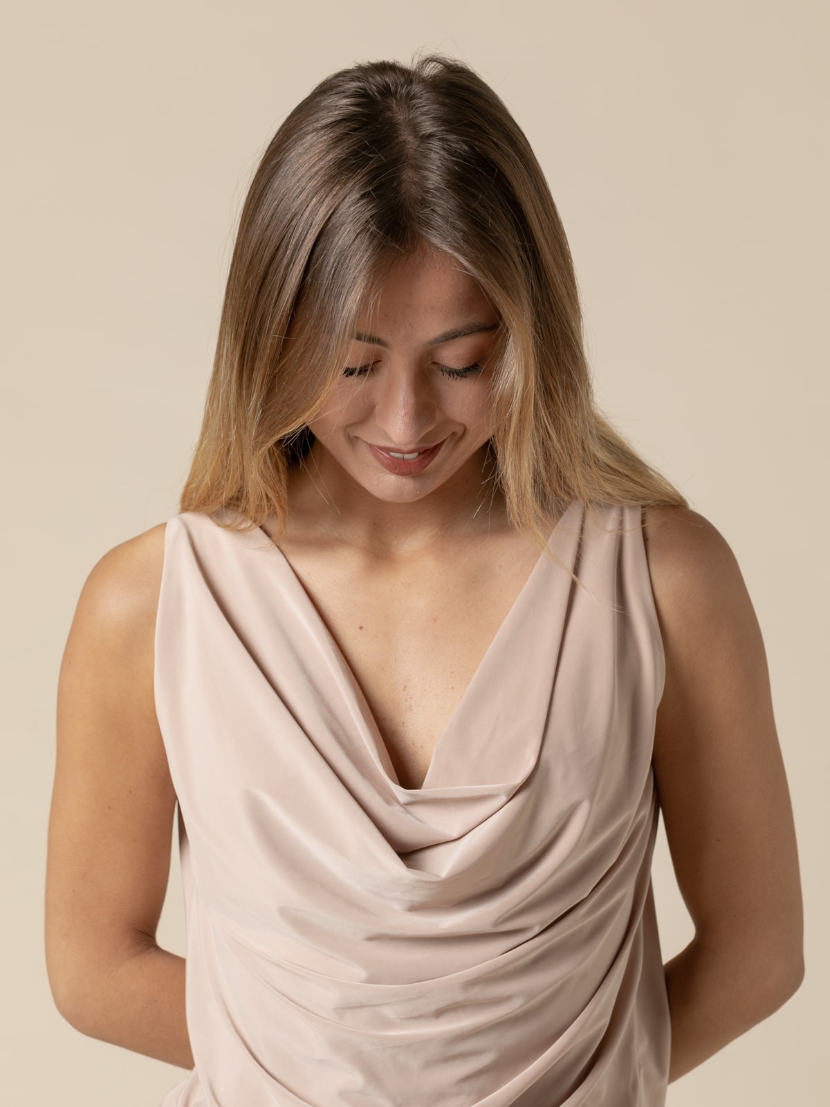 Woman Plain sleeveless t-shirt  Beigecolour