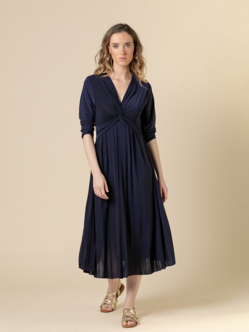 Woman Trendy crossed and pleated comfort dress  azul nochecolour