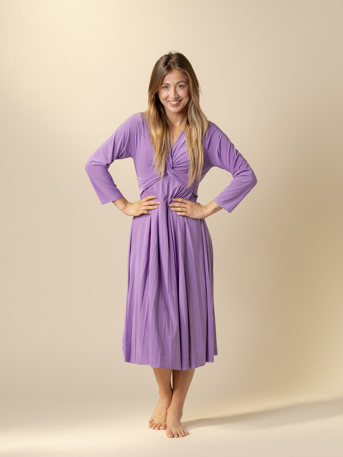 Woman Trendy crossed and pleated comfort dress  Violetcolour