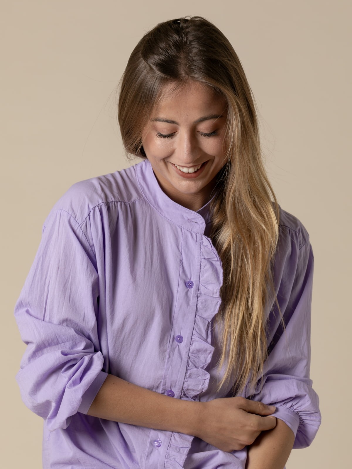 Woman Cotton voile blouse with ruffle detail  Lilacolour