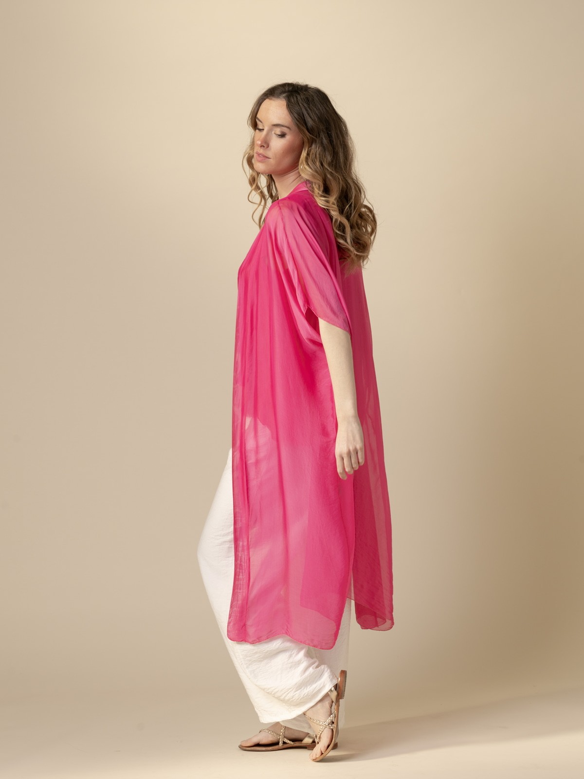 Woman Oversized short sleeve cape  Fuchsiacolour