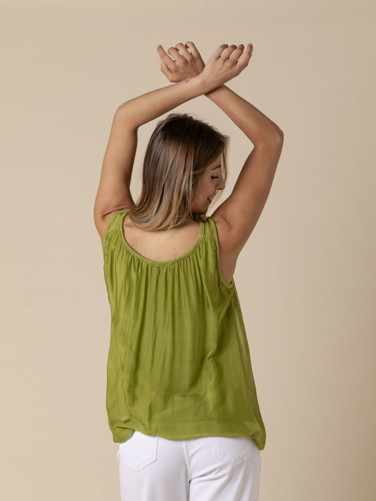 Woman Flowy t-shirt with wide straps  Olivecolour