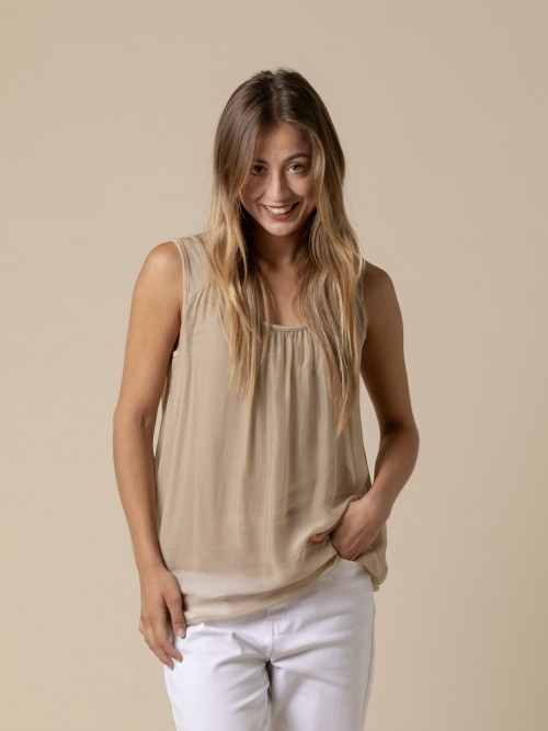 Woman Flowy t-shirt with wide straps  Camelcolour