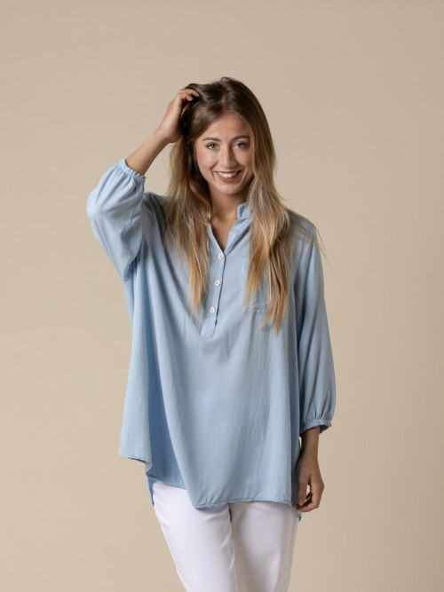 Woman Flowy shirt with 1 elbow sleeve pocket  Bluecolour