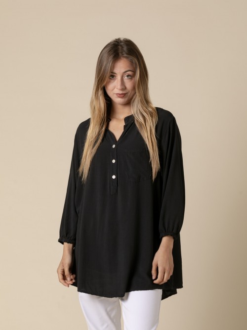 Woman Flowy shirt with 1 elbow sleeve pocket  Blackcolour