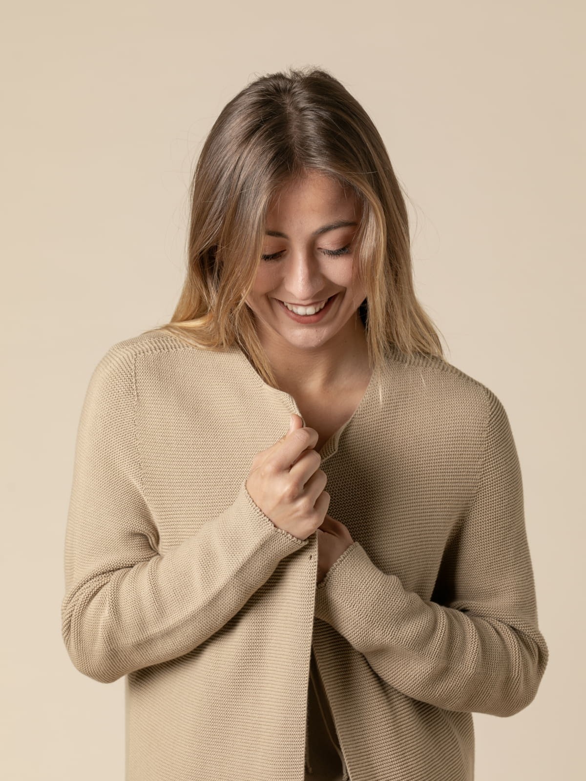 Woman Angela jacket 100% cotton knit  Camelcolour