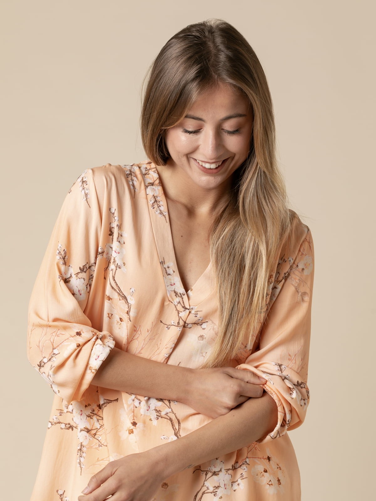 Woman Spring flower printed blouse  Orangecolour