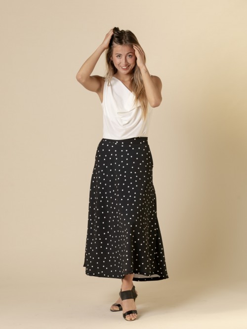 Woman Long speckled print skirt  Blackcolour