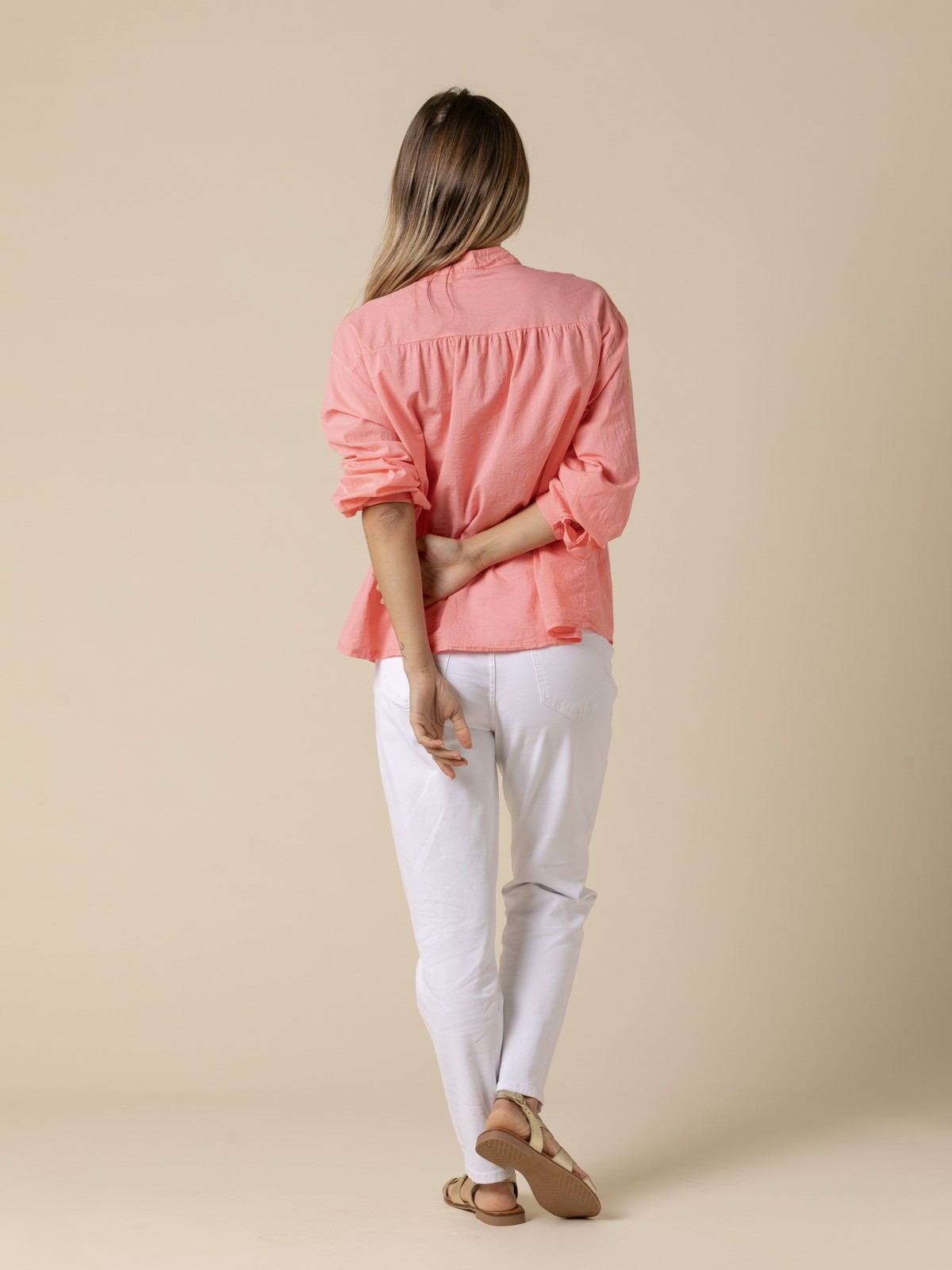 Woman Cotton voile blouse with ruffle detail  pomelocolour