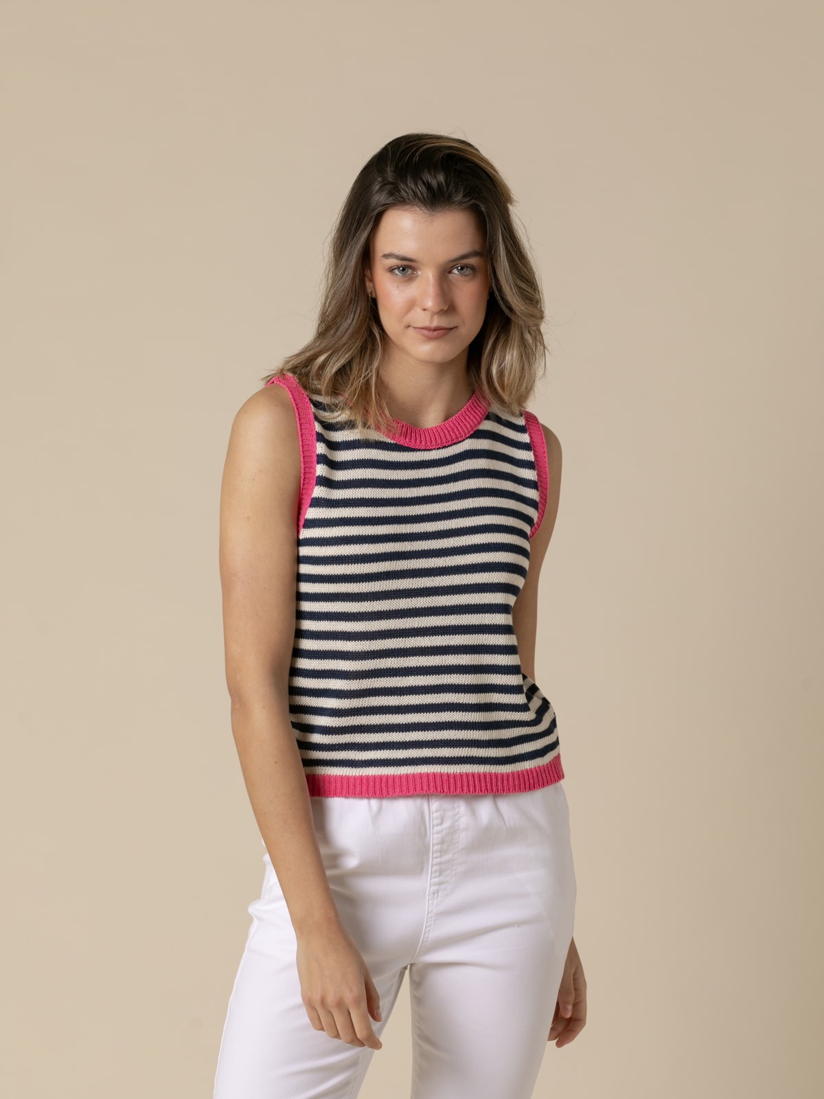 Woman Trendy cotton striped vest  Blue Navycolour