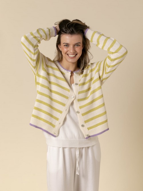 Woman Striped jacket with vivid details  Greencolour