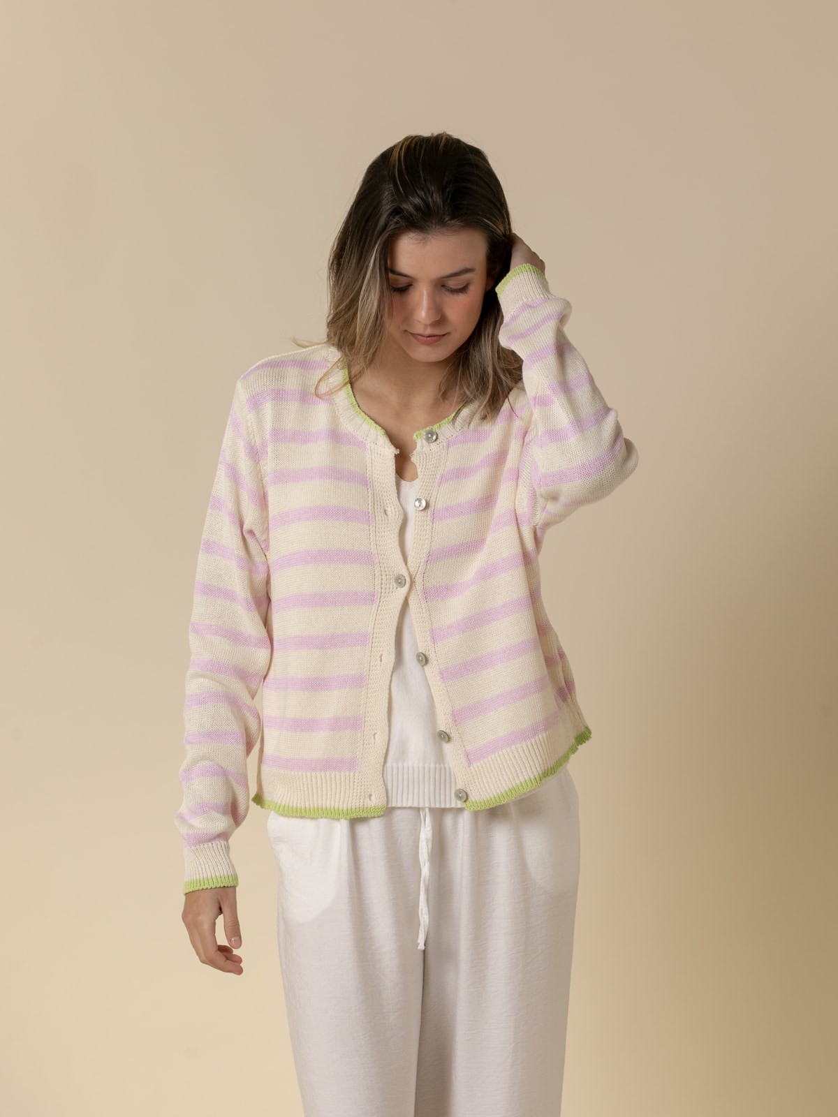 Woman Striped jacket with vivid details  Pinkcolour