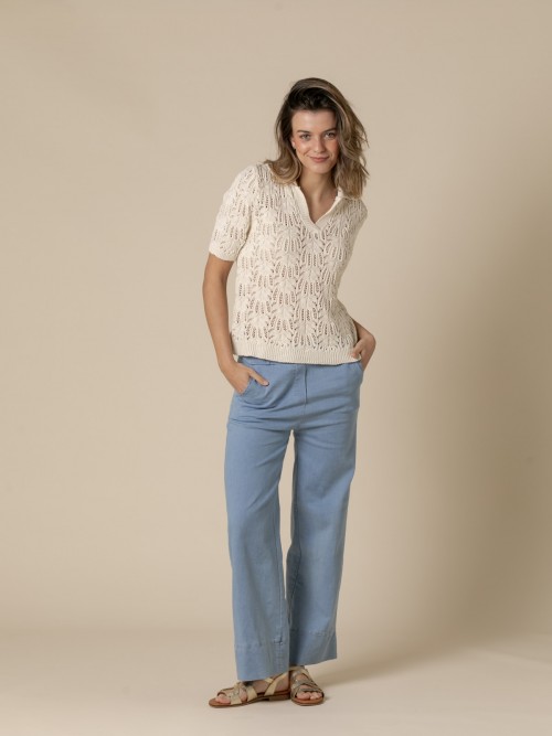Woman Short sleeve crochet polo shirt  Marfilcolour