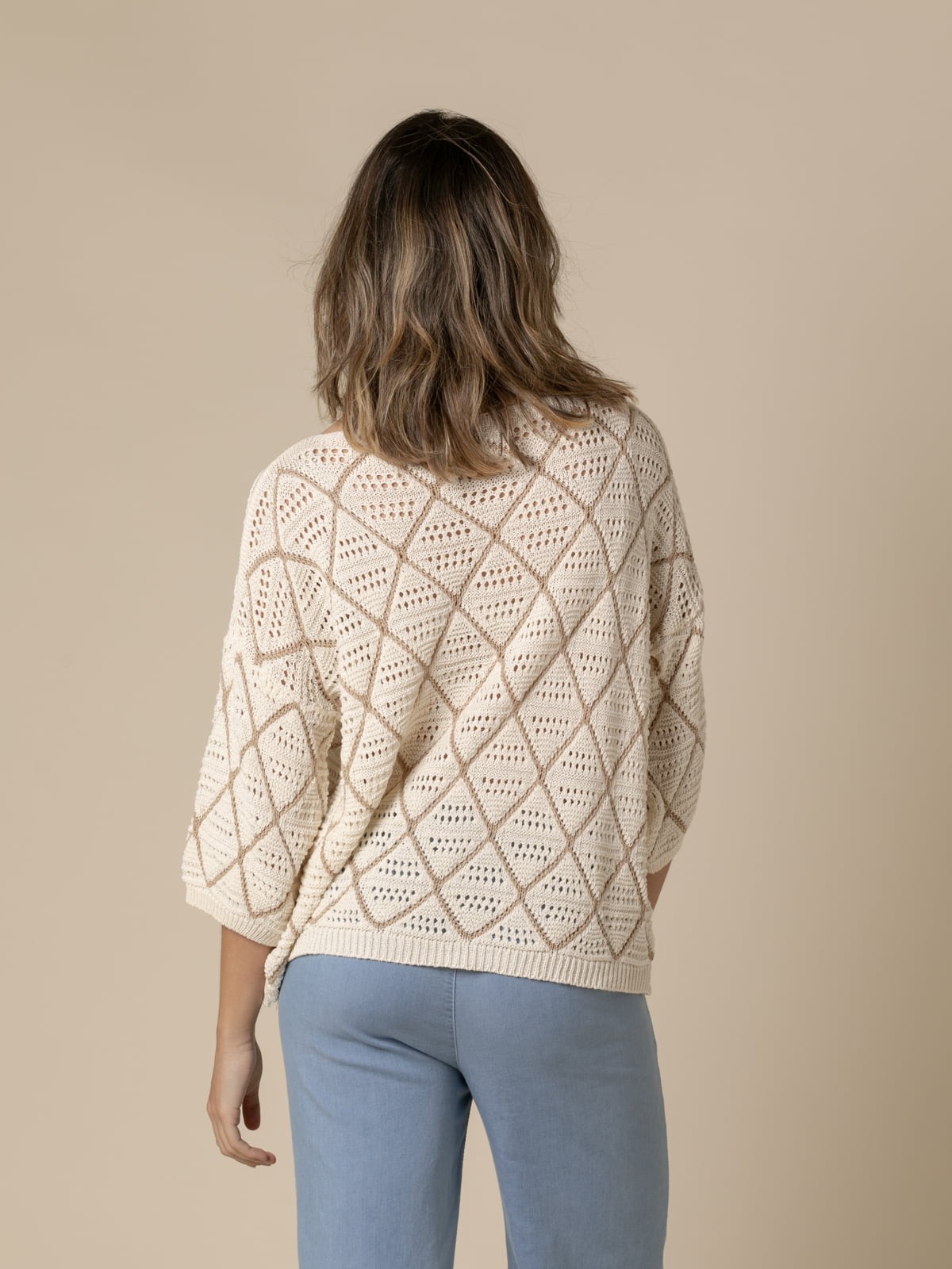 Woman Sweater with white rhombuses Camelcolour