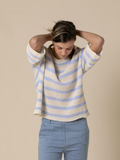 Woman Striped round neck sweater  Bluecolour