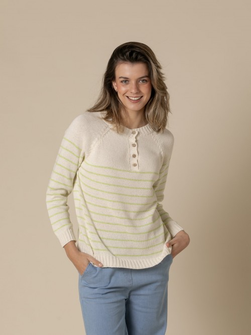 Woman 3 button striped sweater  Limacolour