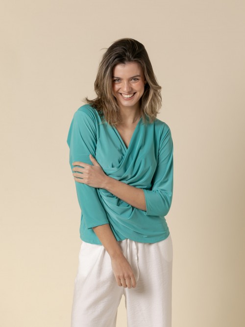Woman Elbow-length sleeve plain draped T-shirt  Aquacolour