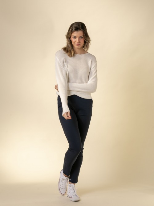 Woman Classic pants with pockets with lycra  Blue Navycolour