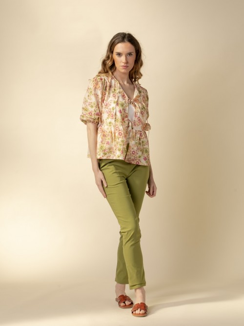 Woman Classic pants with pockets with lycra  Pistachocolour
