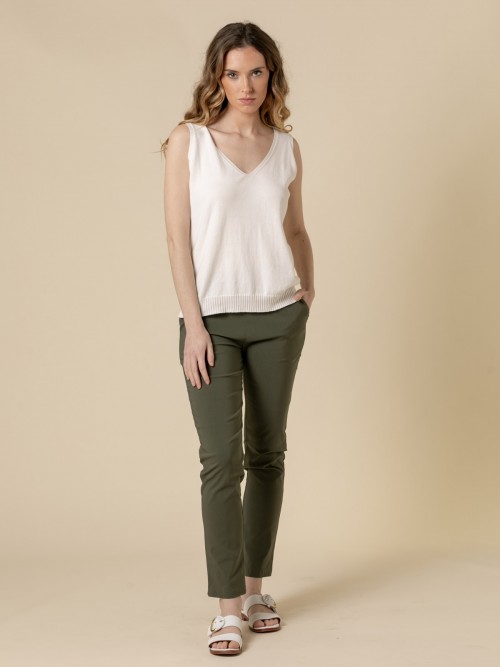 Woman Classic pants with pockets with lycra  Khakicolour