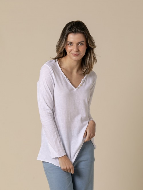 Woman 3-button V-neck t-shirt  Whitecolour