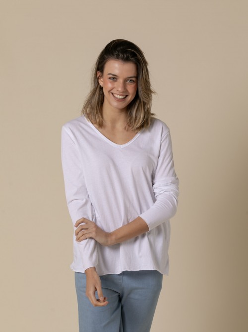 Woman V-neck long sleeve t-shirt  Whitecolour
