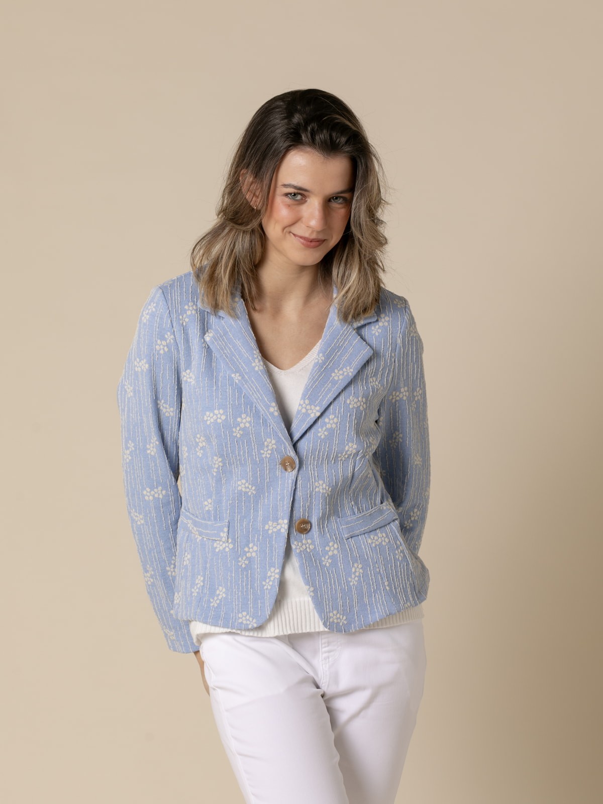 Woman Jacket embroidered with flowers and stripes  Bluecolour