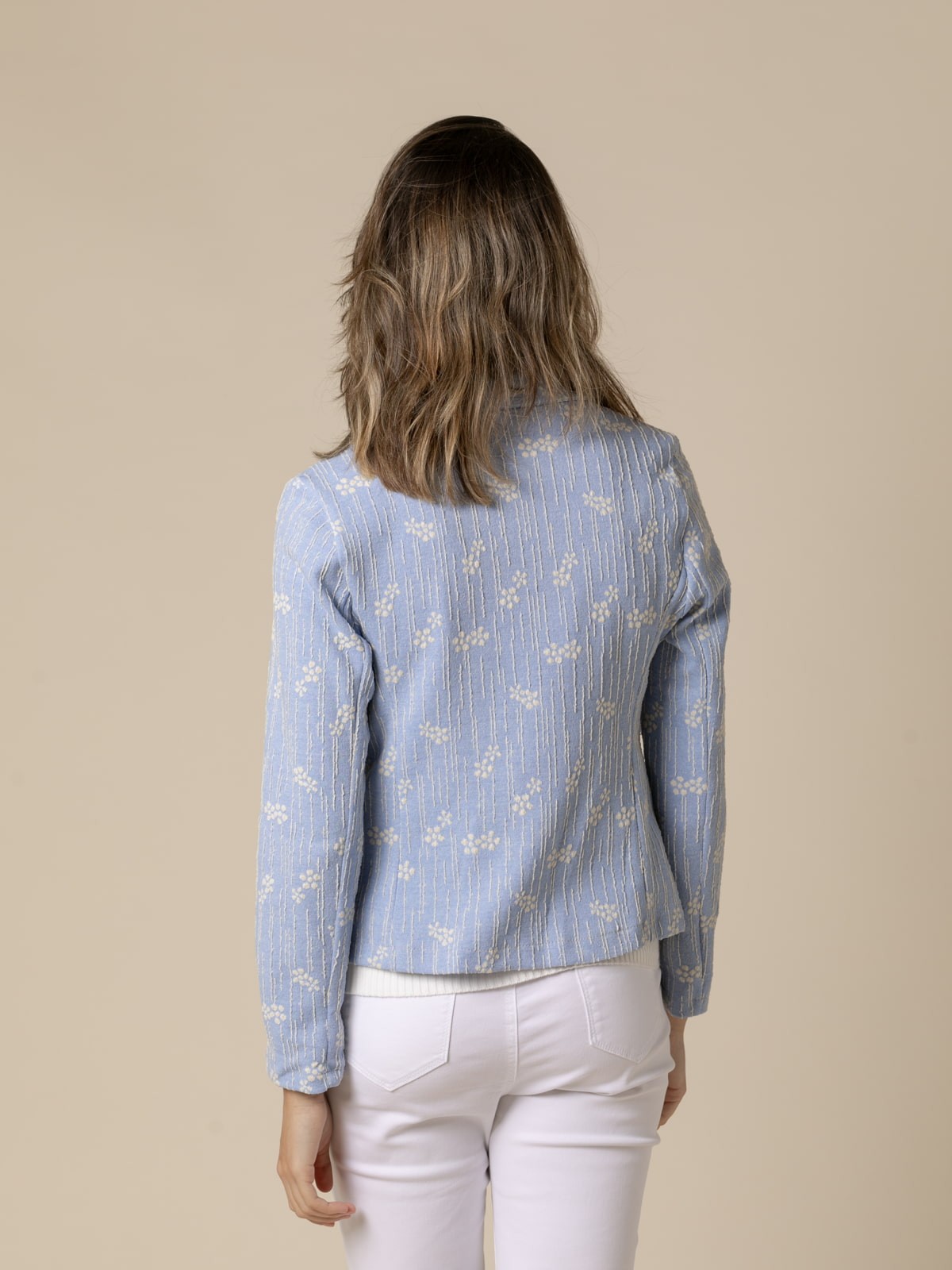 Woman Jacket embroidered with flowers and stripes  Bluecolour