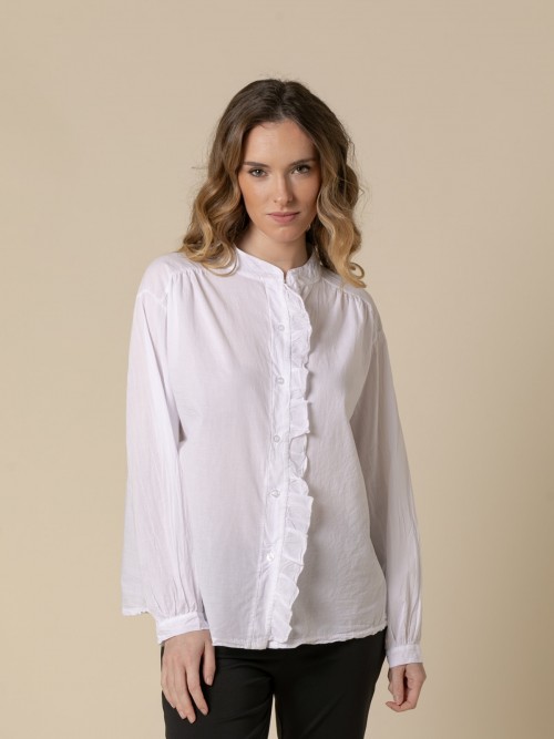 Woman Cotton voile blouse with ruffle detail  Whitecolour