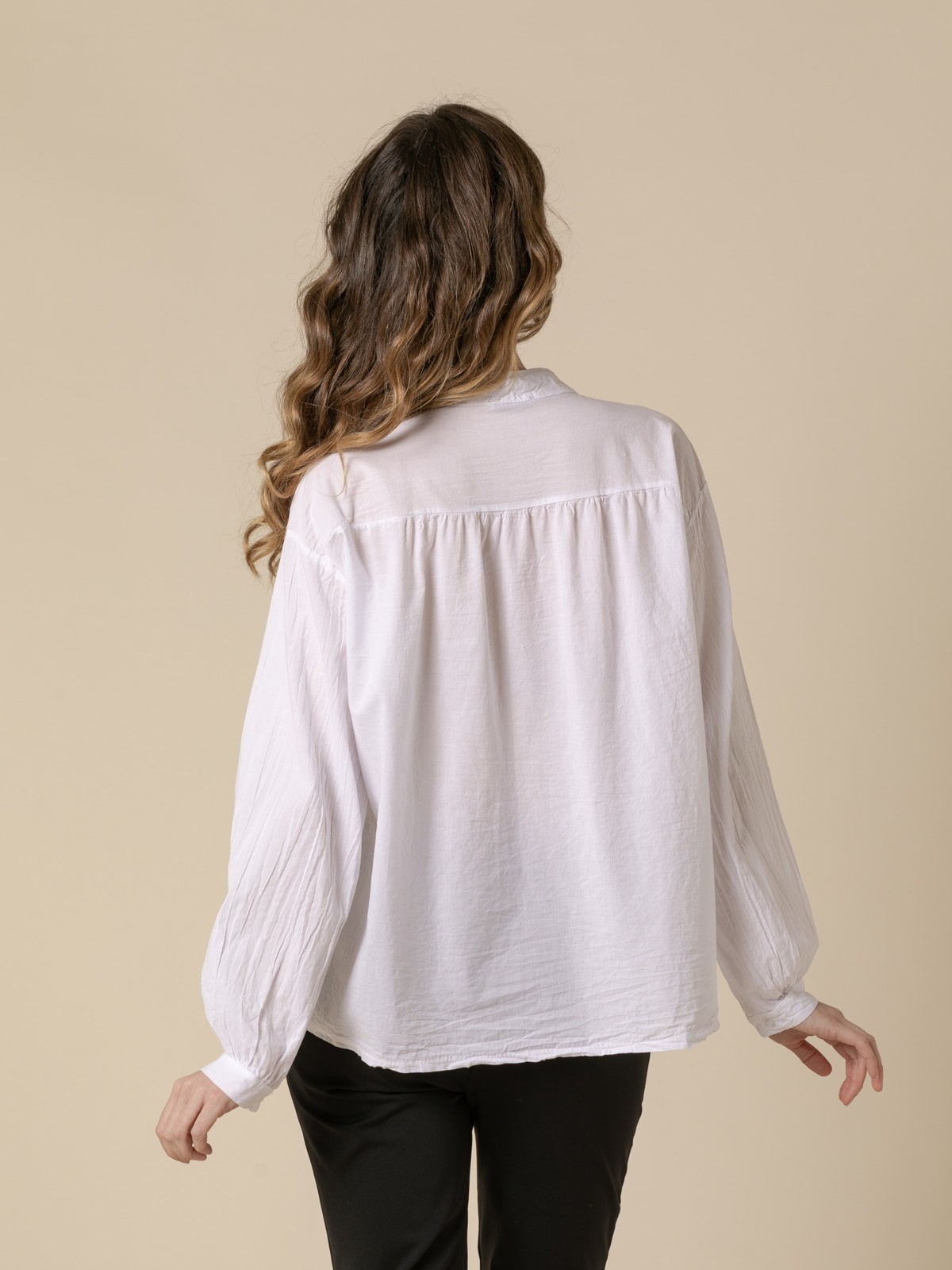 Woman Cotton voile blouse with ruffle detail  Whitecolour