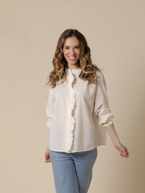 Woman Cotton voile blouse with ruffle detail  Crudocolour