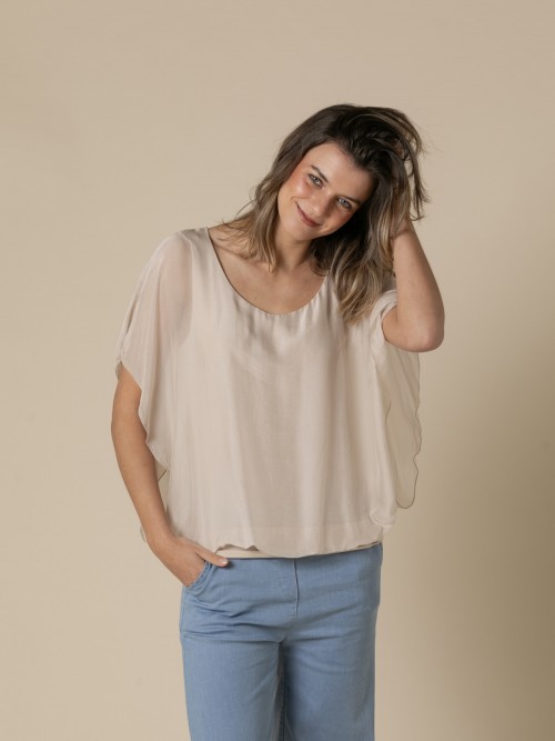 Woman Flowy sleeveless blouse  Beigecolour