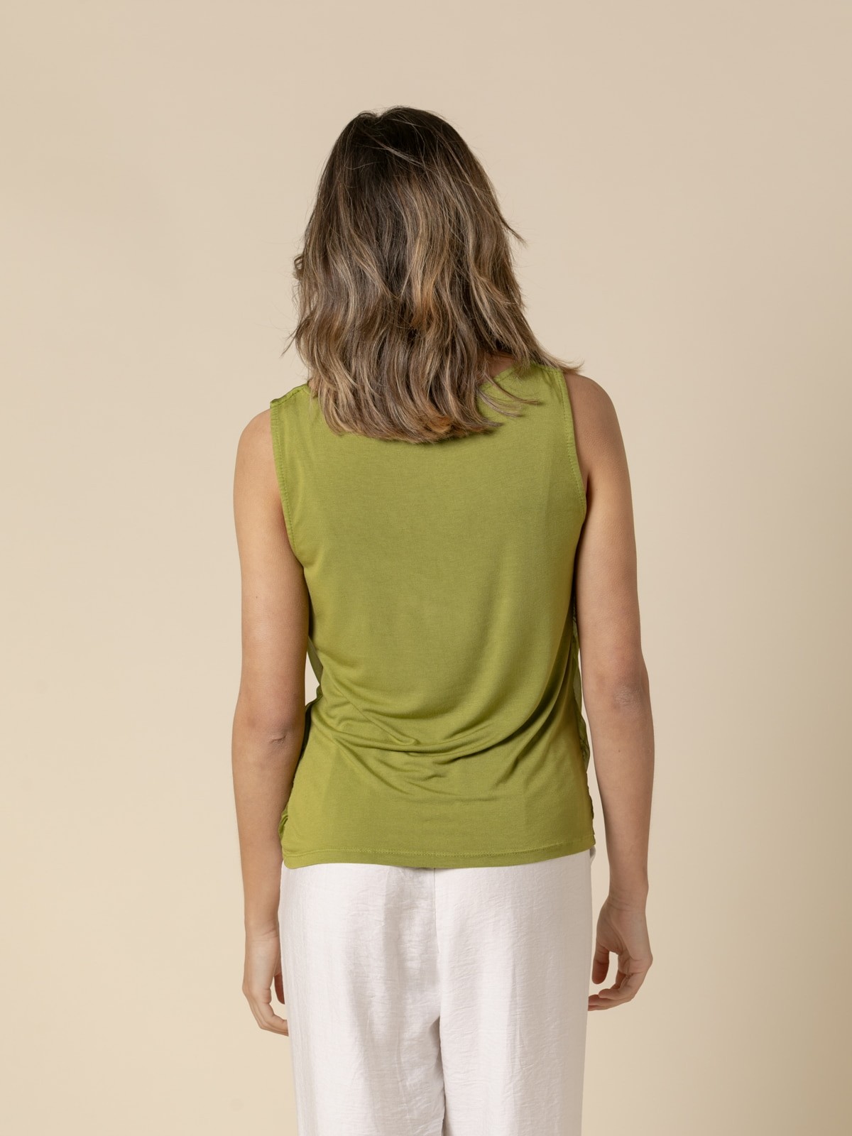 Woman Flowy top with draped neckline  Olivecolour