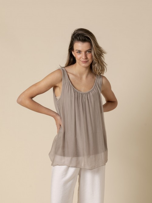 Woman Flowy t-shirt with wide straps  Taupecolour