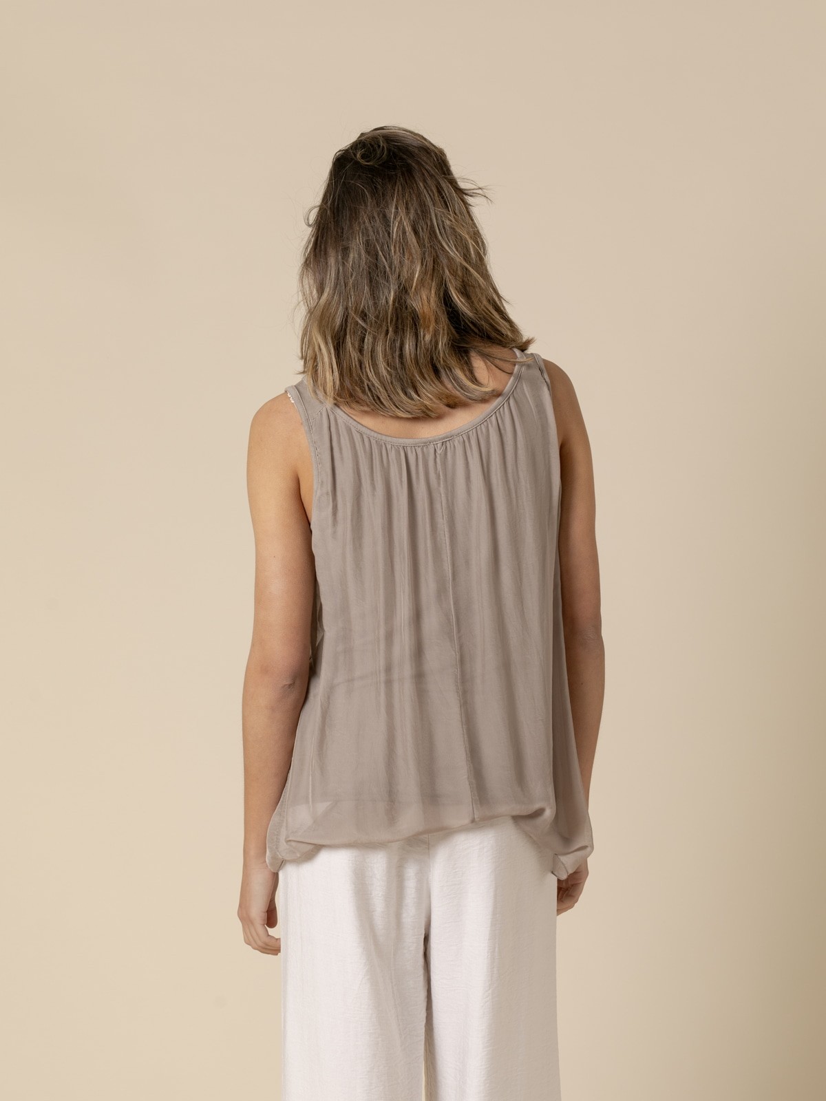 Woman Flowy t-shirt with wide straps  Taupecolour