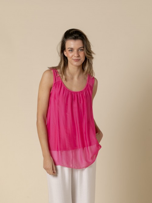 Woman Flowy t-shirt with wide straps  Fuchsiacolour