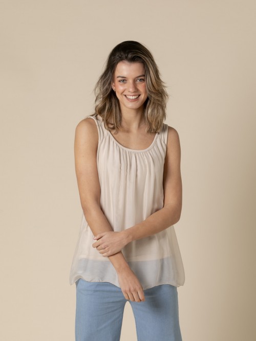 Woman Flowy t-shirt with wide straps  Beigecolour