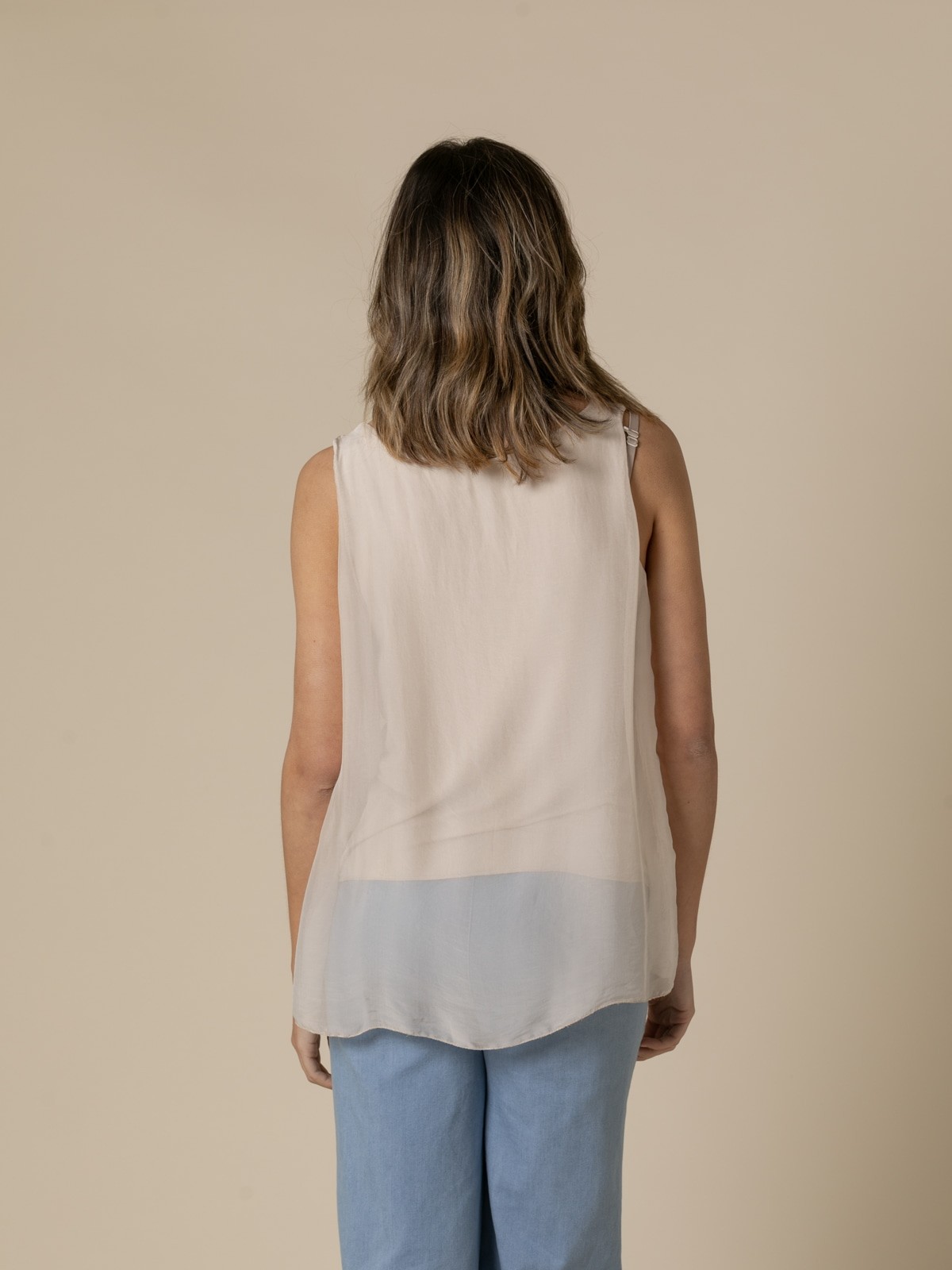 Woman Flowy t-shirt with wide straps  Beigecolour