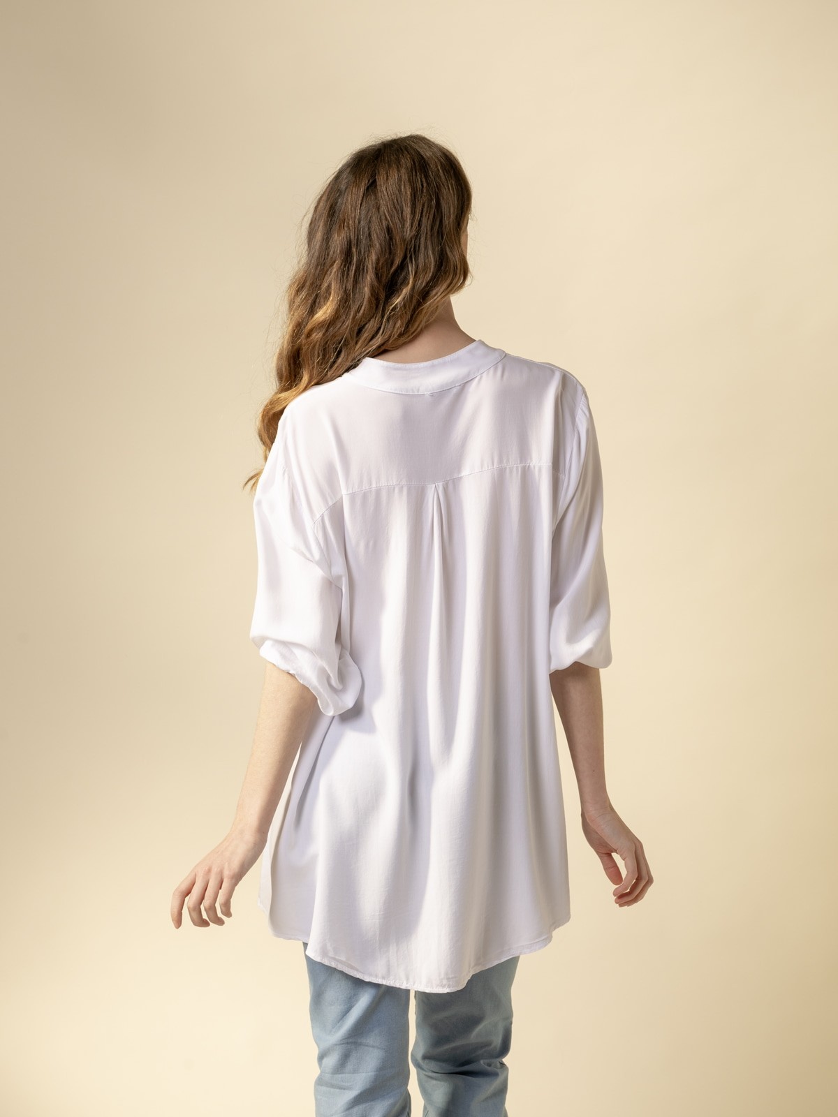 Woman Flowy shirt with 1 elbow sleeve pocket  Whitecolour