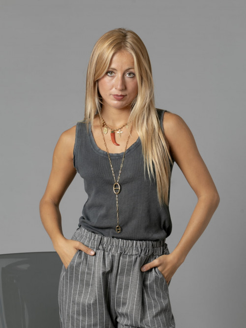Special dye ribbed wide strap t-shirt  Grey colour