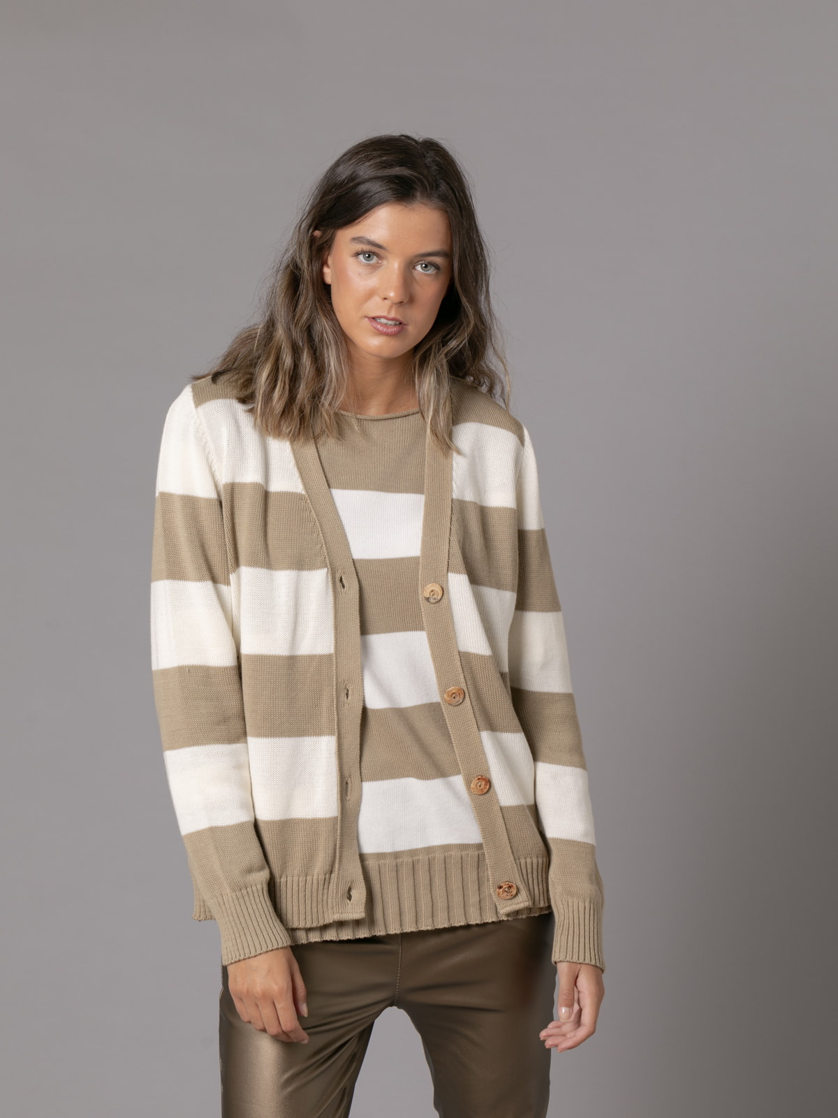 Criss-striped 100% cotton jacket  Beige colour