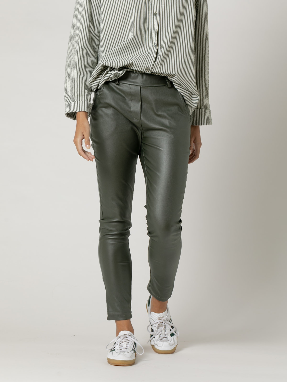 trendy eco leather pants Green colour