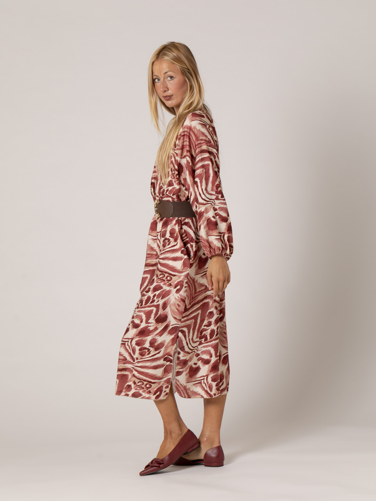 Long fluid animal print dress  Pink colour